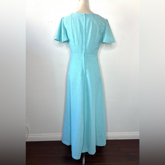 VINTAGE 1970s Maxi Dress Baby Blue Empire Waist Short Sleeve Vtg 70s Long Gown - Picture 4 of 8